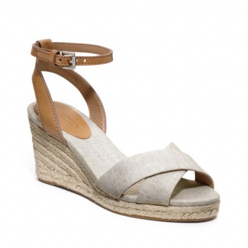 COACH Henley Canvas espradillas Sandals Wedge Leather Ankle Strap Natural 10B‎